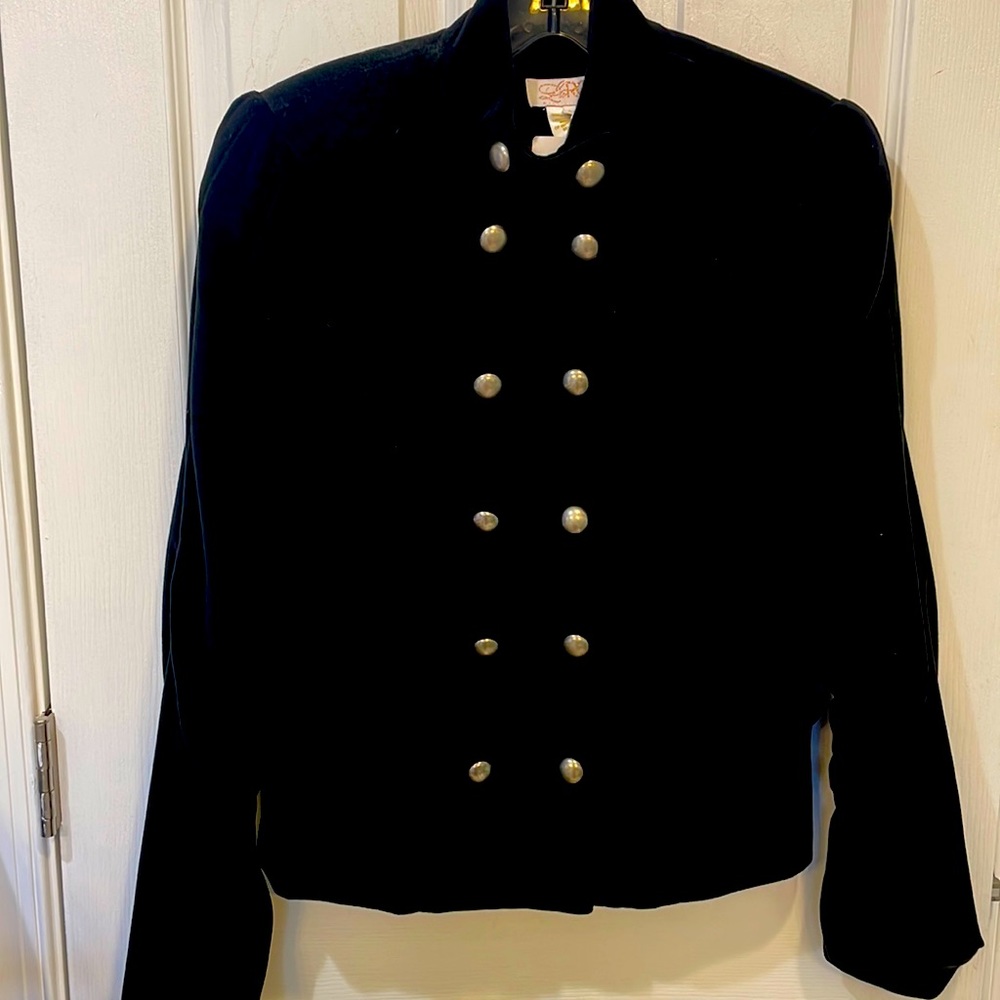 Black velvet military style double breasted dress jacket